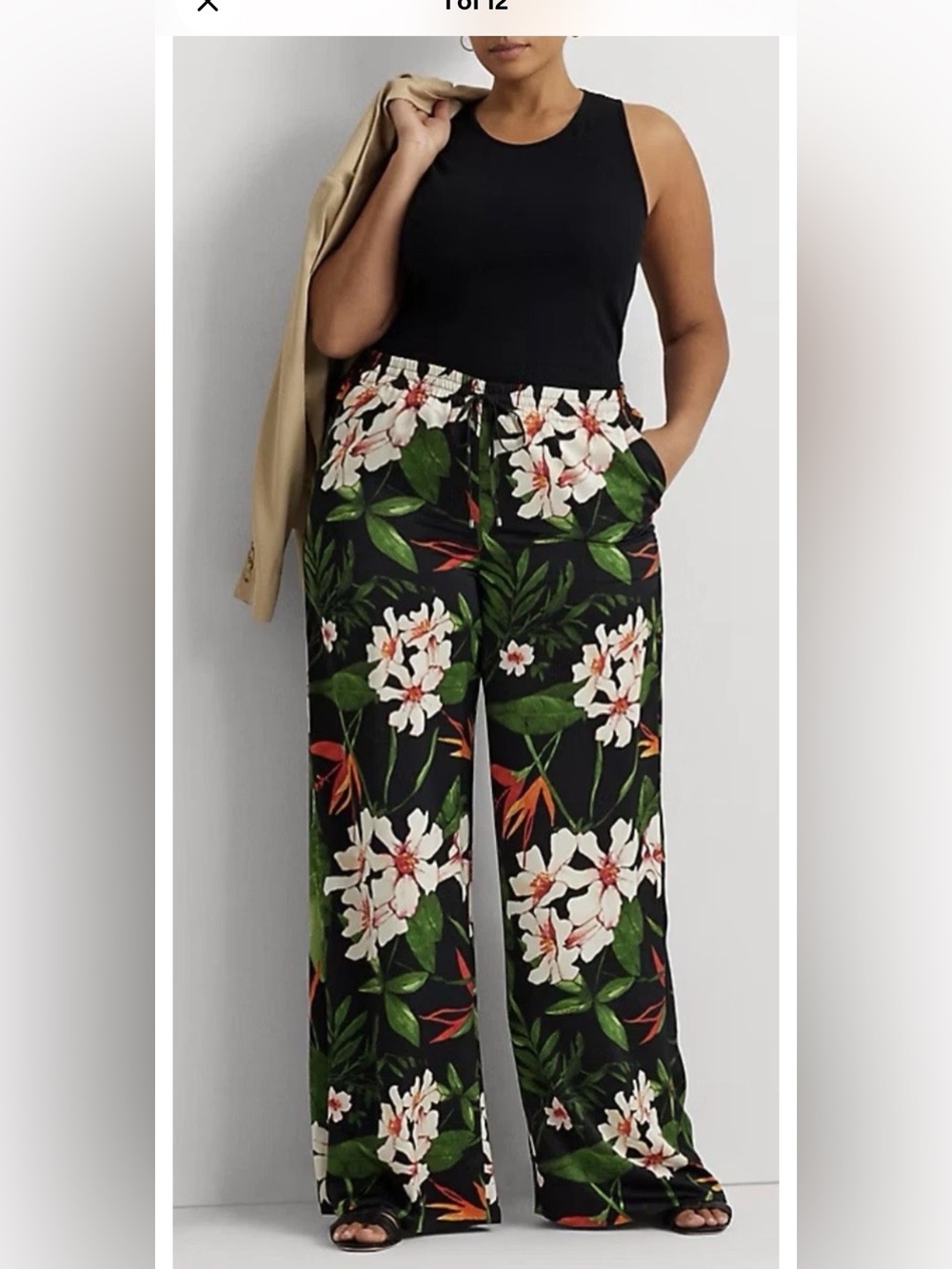 Lauren Ralph Lauren Floral Satin Charmeuse Wide Leg Pants Size large NWT